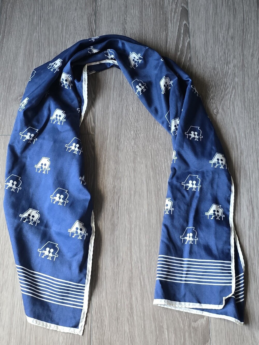 Vintage Blue Piano Duet Print Scarf Music Theme Novelty Retro Wrap 13" X 43"
